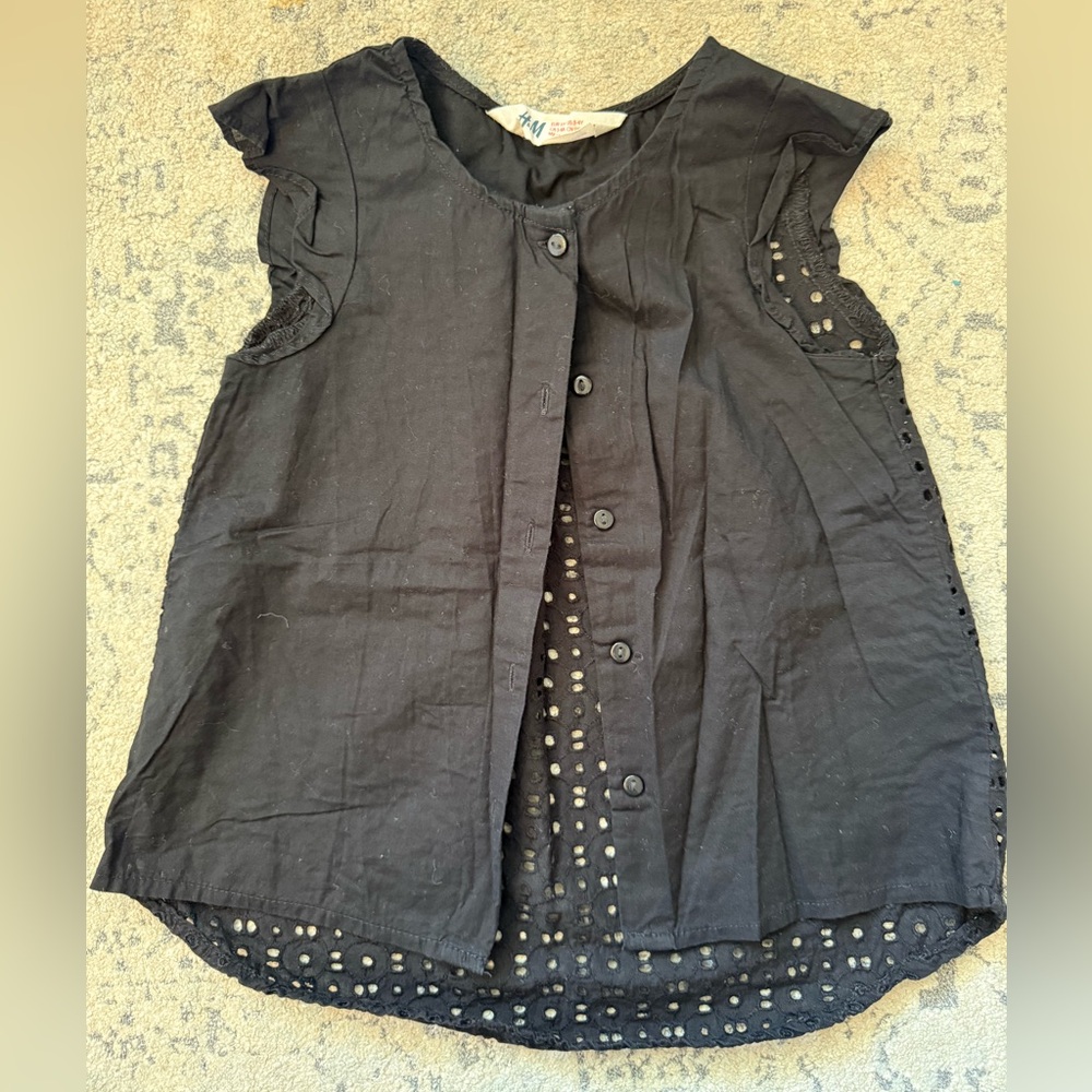 H&M Black Eyelet Cap Sleeve Blouse